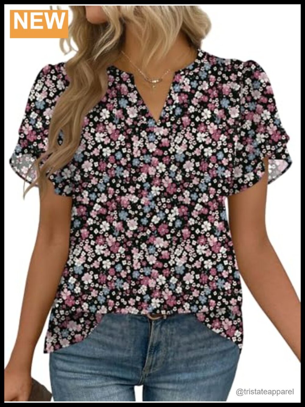 Zeagoo Womens Elegant Chiffon Blouse Short Sleeve V Neck Floral Work Top